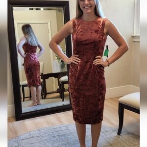 Size 6 or small burnt orange (dark brick) crushed velvet sleevelss midi/cocktail